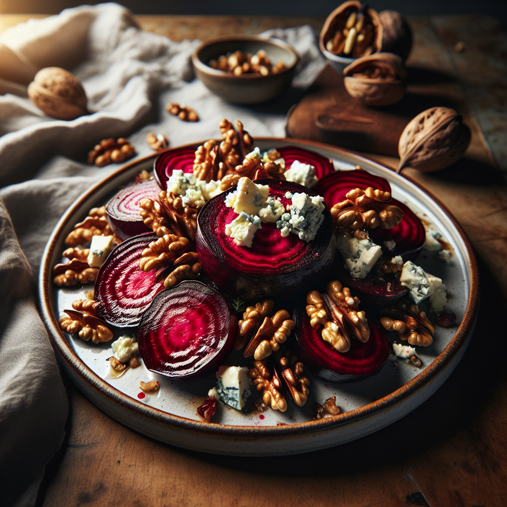 Image de Betteraves rouges rôties au fromage bleu et noix