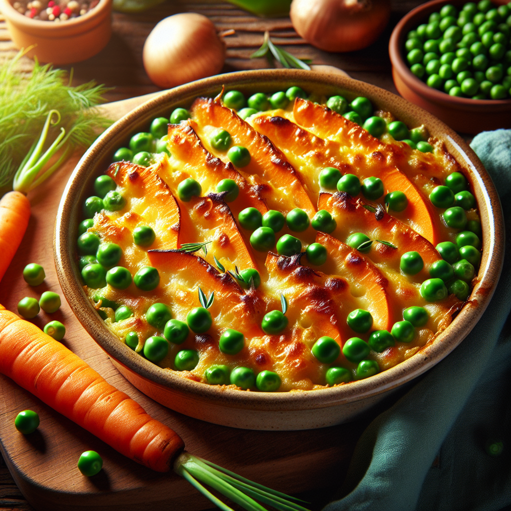 Image de Gratin de petits pois et carottes au fromage