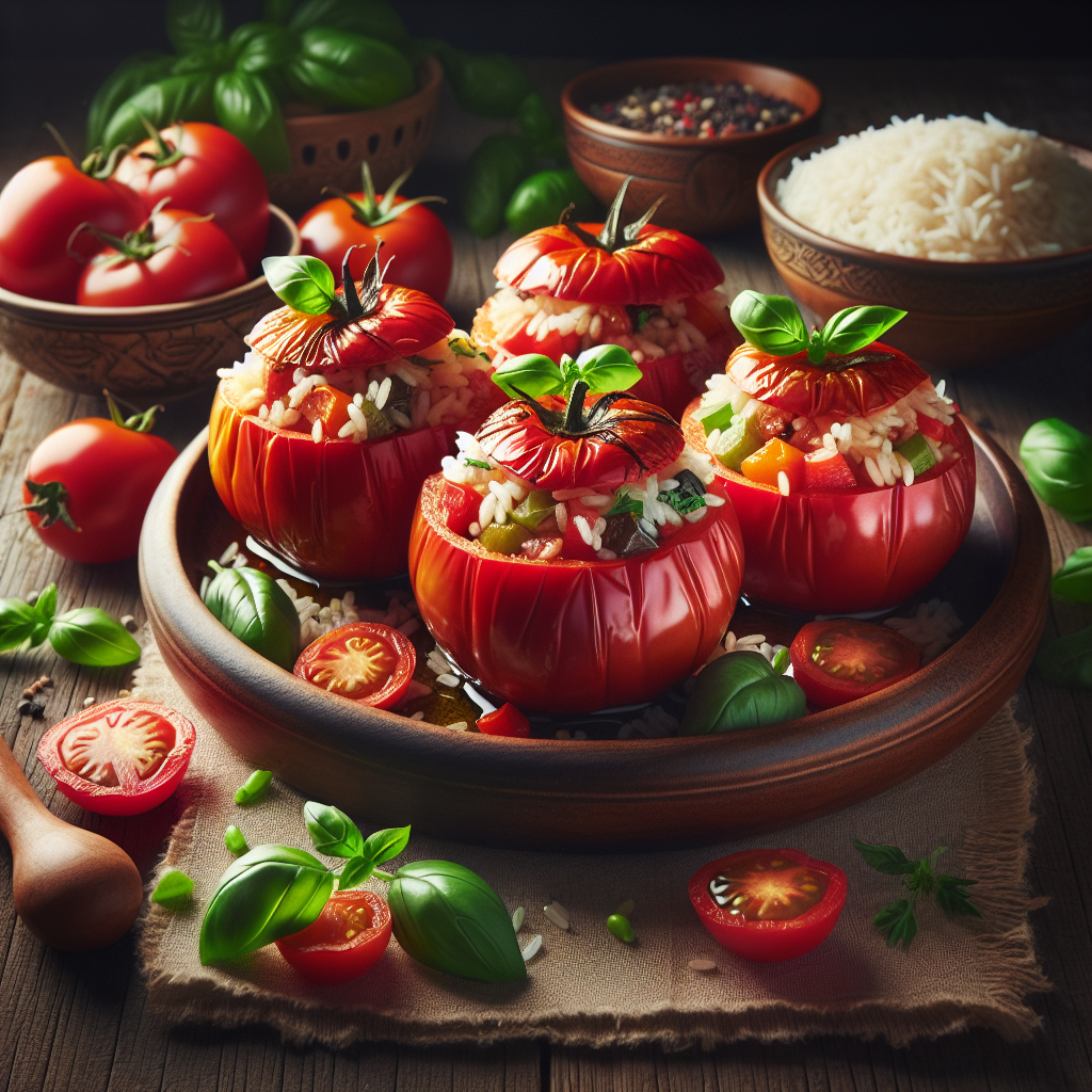 Image de Gratin de tomates farcies au riz et aux légumes