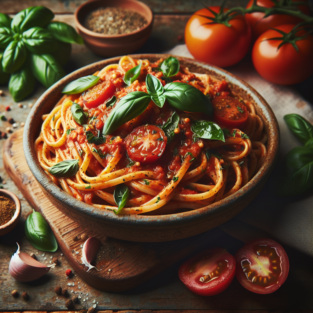 Image de Pâtes à la sauce tomate biologique et basilic