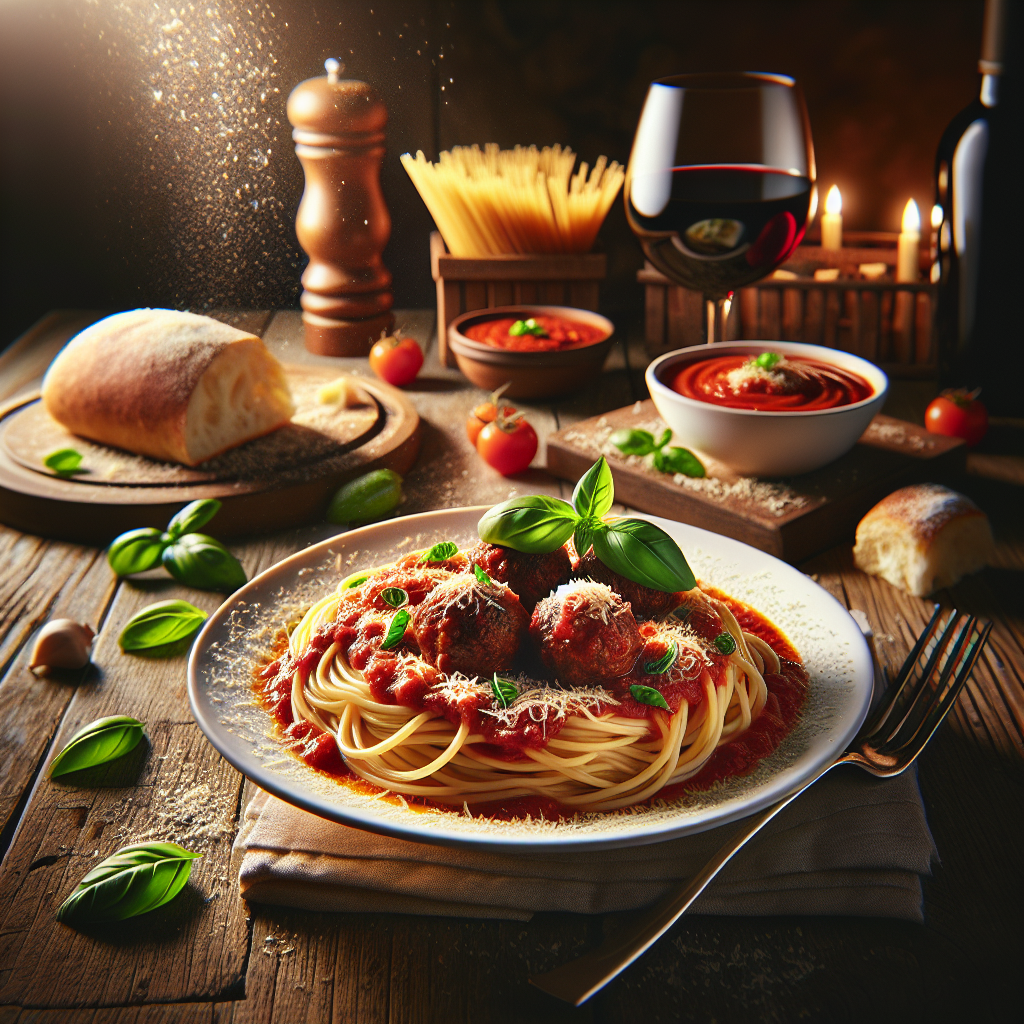 Image de Pâtes aux boulettes de viande à la sauce tomate spaghetti