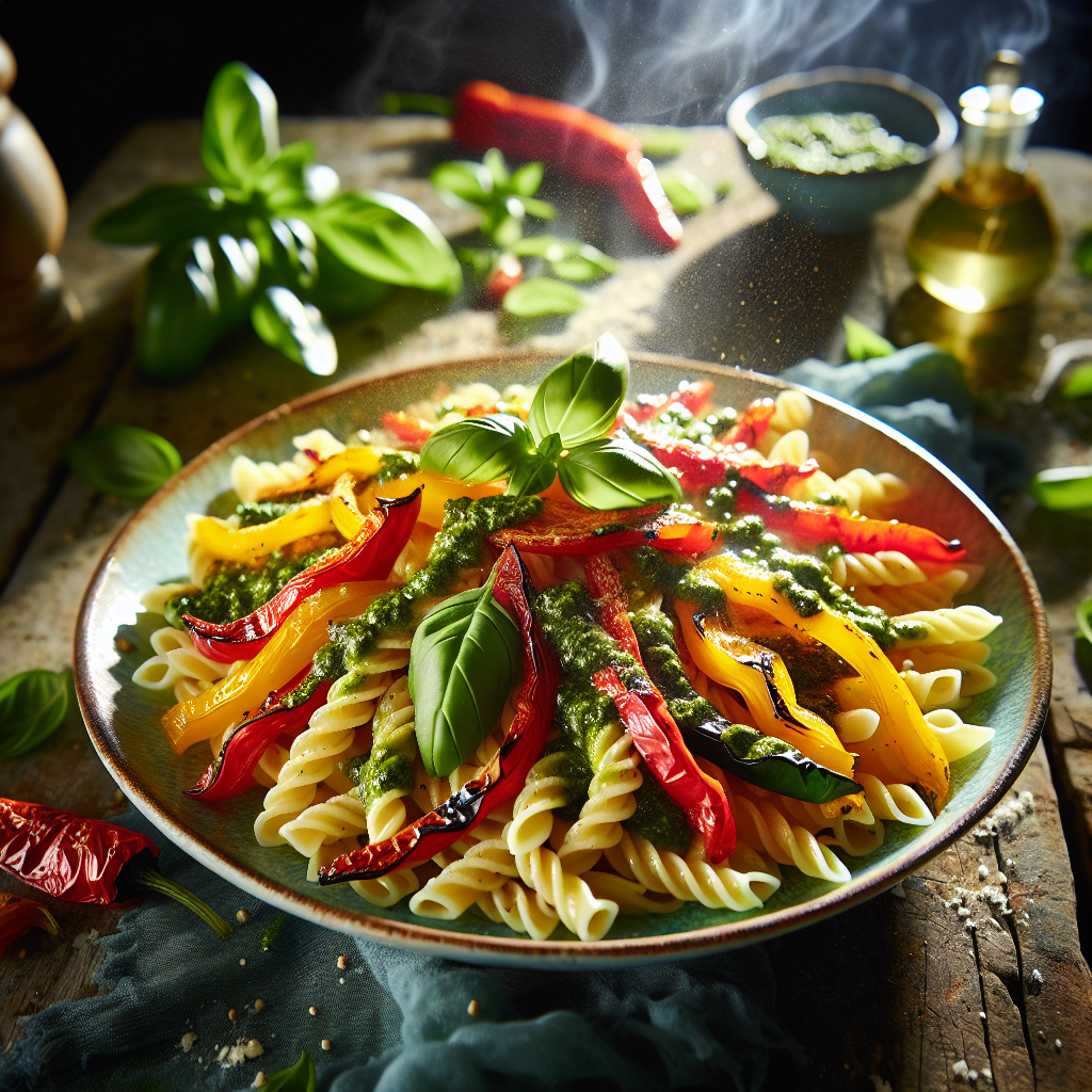 Image de Pâtes aux poivrons grillés et pesto