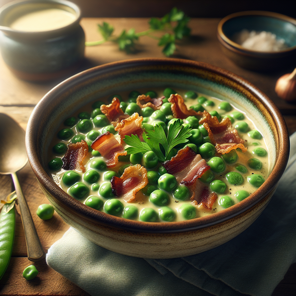 Image de Petits pois à la crème et au lardons