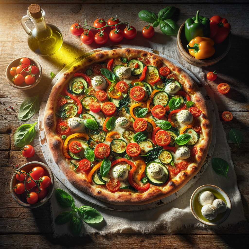 Image de Pizza aux légumes avec mozzarella et tomates fraîches