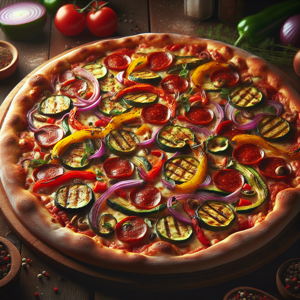 Image de Pizza aux peperoni et légumes grillés