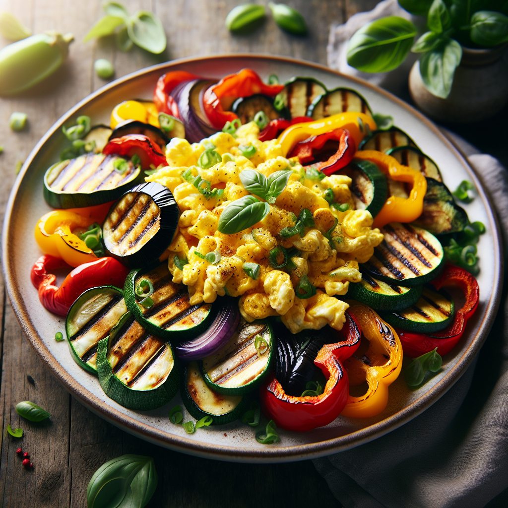 Image de Poêlée de légumes grillés aux œufs brouillés