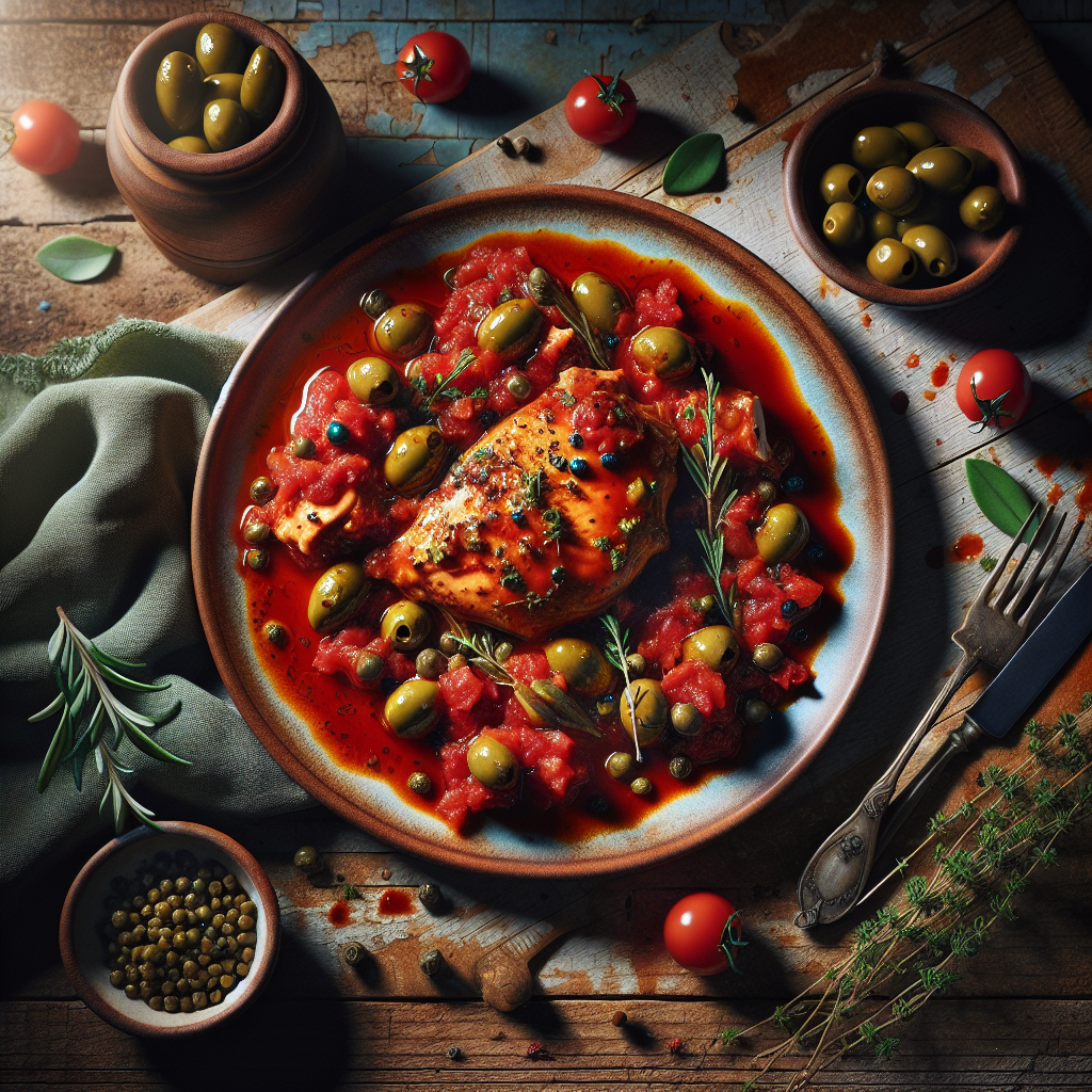 Image de Poulet à la sauce tomate olives et câpres