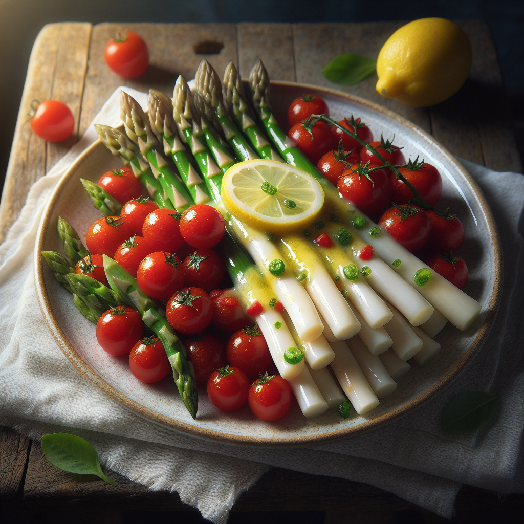 Image de Salade d'asperges blanches et tomates cerises avec vinaigrette au citron