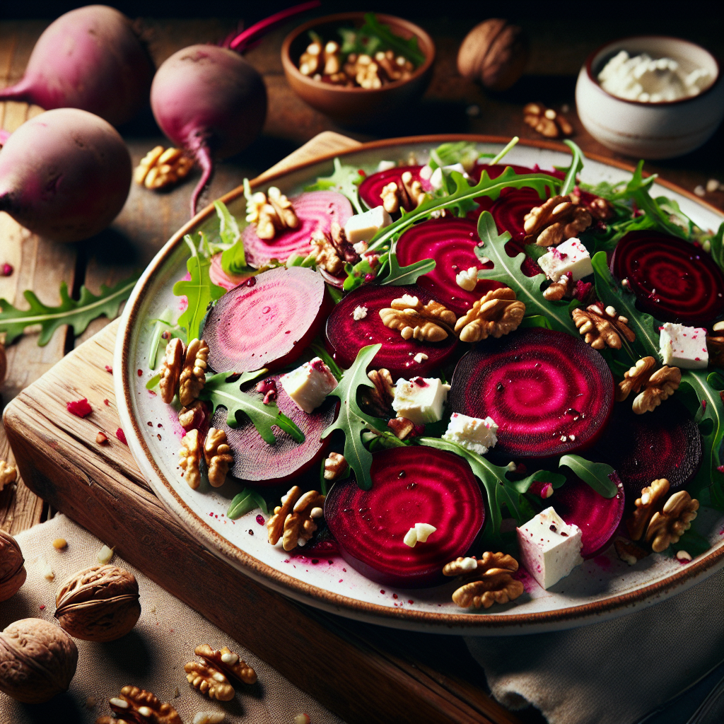 Image de Salade de betterave rouge aux noix et fromage de chèvre