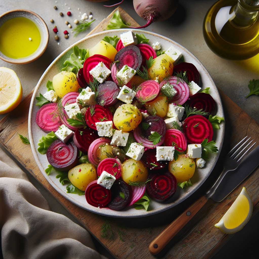 Image de salade de betteraves et pommes de terre avec feta