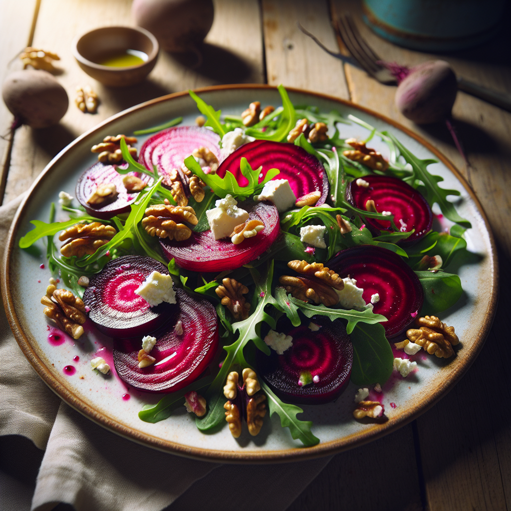 Image de Salade de betteraves rouges, chèvre et noix