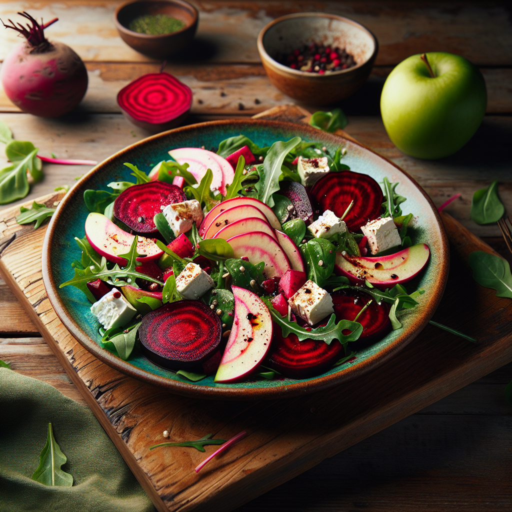 Image de Salade de betteraves rouges, pommes et fromage de chèvre