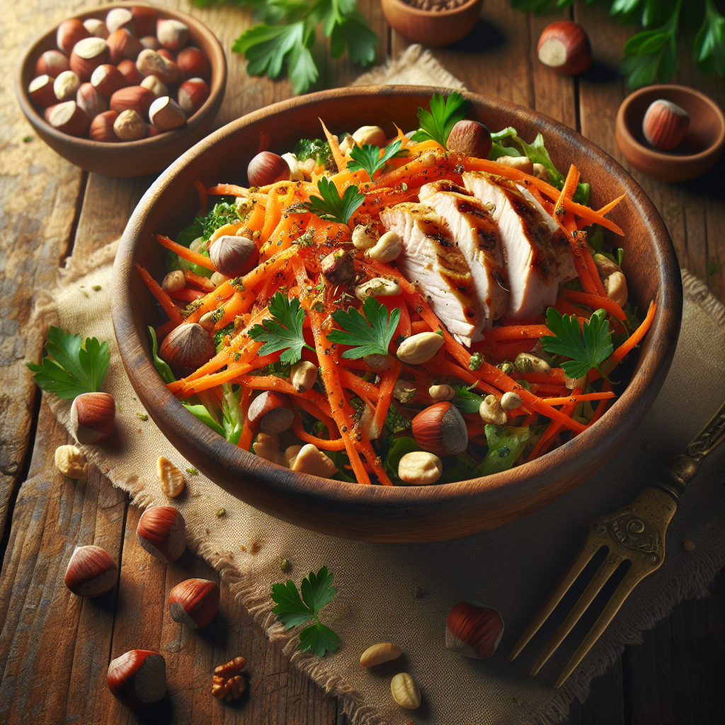 Image de Salade de carottes aux noisettes et poulet grille