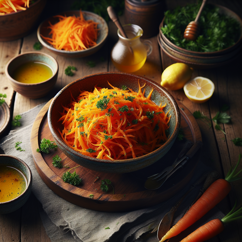 Image de Salade de carottes râpées à la vinaigrette de miel et citron