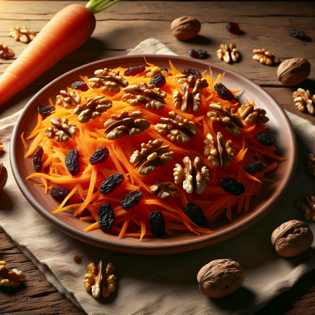 Image de Salade de carottes râpées aux noix et raisins secs