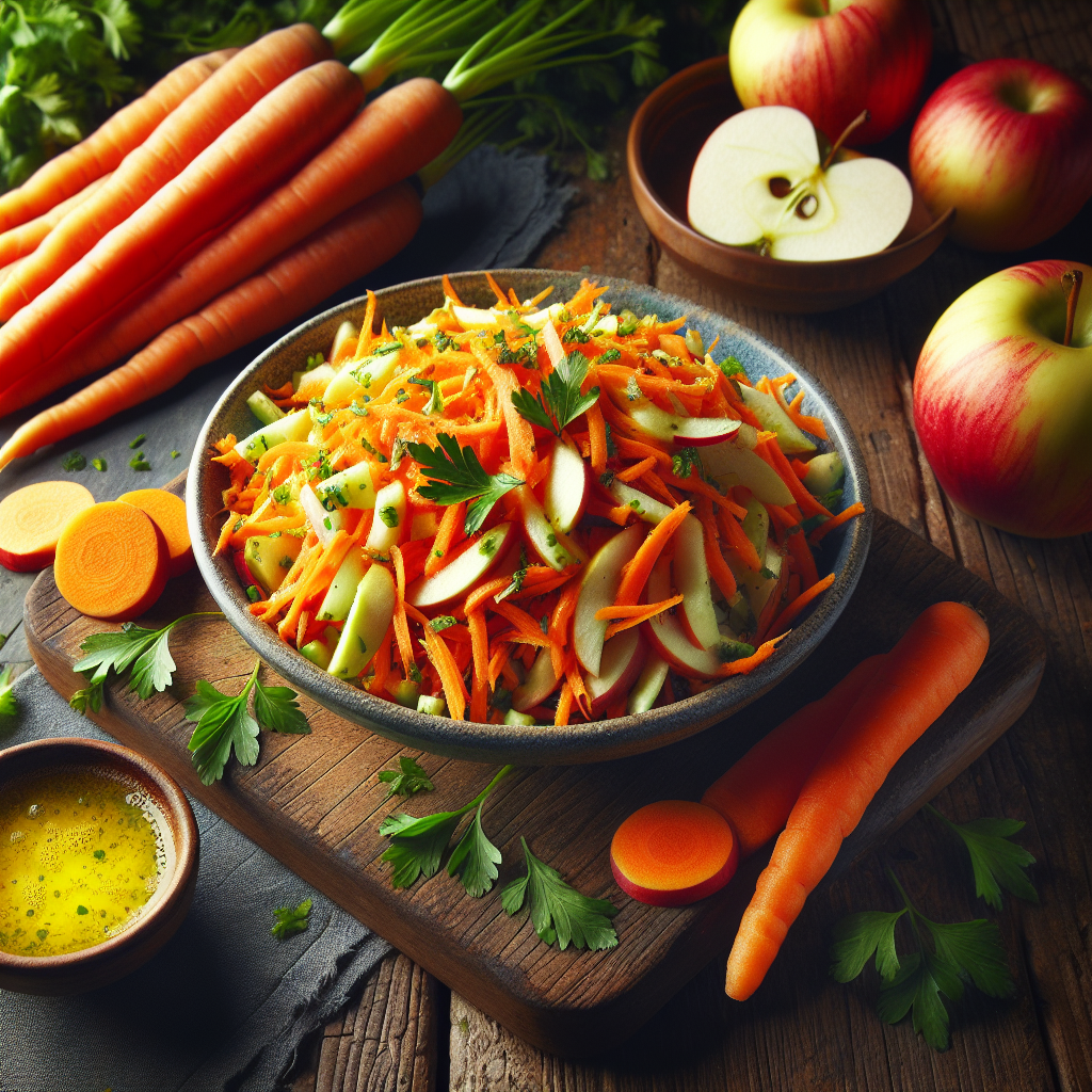 Image de Salade de carottes râpées et pommes avec vinaigrette au citron