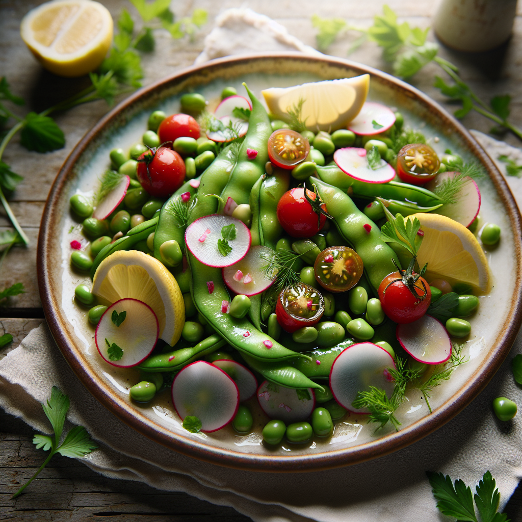 Image de salade de fèves avec vinaigrette au citron