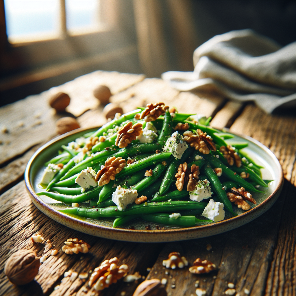 Image de Salade de haricots verts au fromage de chèvre et noix