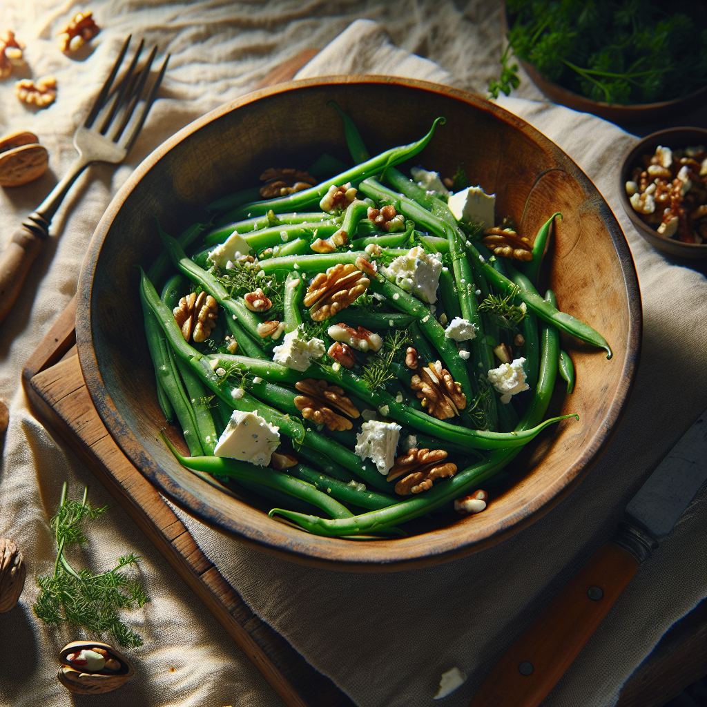 Image de Salade de haricots verts aux noix et fromage de chèvre