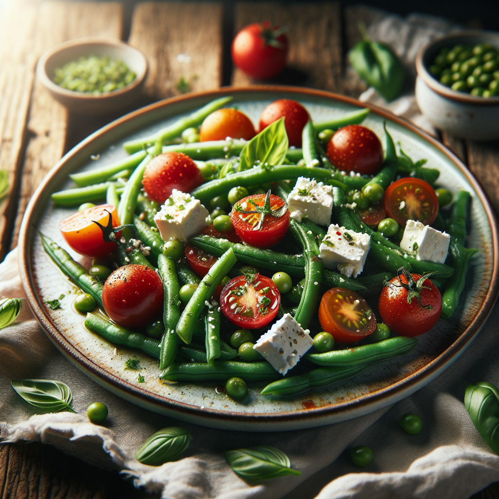 Image de Salade de haricots verts avec tomates et feta