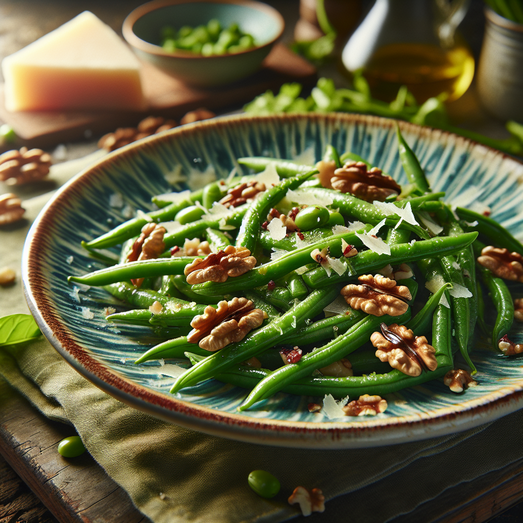 Image de Salade de haricots verts bio aux noix et parmesan