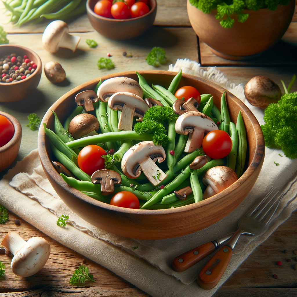 Image de Salade de haricots verts bio et champignons