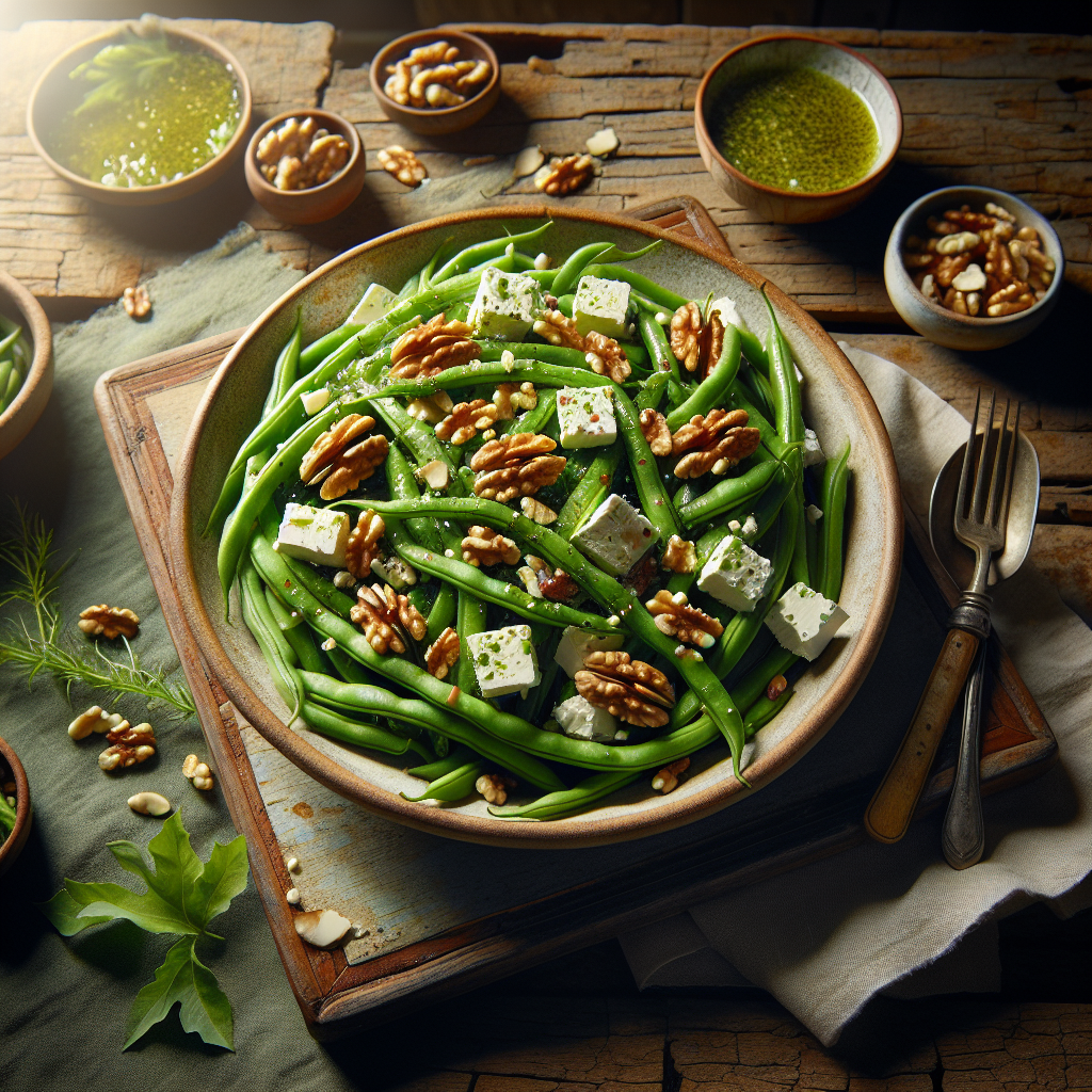 Image de Salade de haricots verts bio, feta et noix