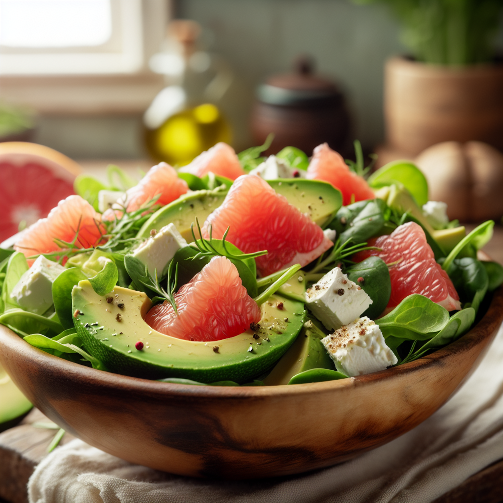 Image de Salade de jeunes pousses à l'avocat, pamplemousse et feta