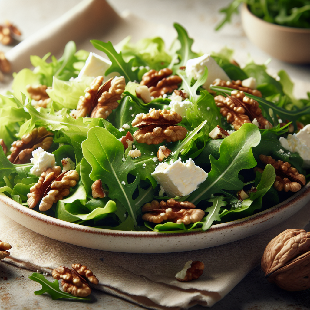 Image de Salade de mâche et roquette aux noix et chèvre