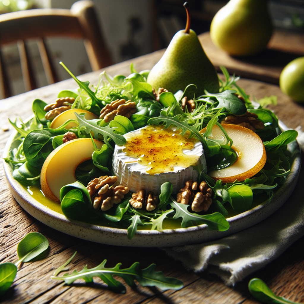 Image de Salade de mâche, roquette et chèvre chaud