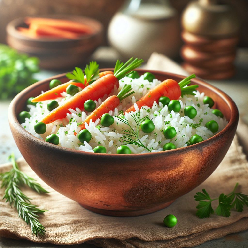 Image de Salade de riz aux petits pois et jeunes carottes