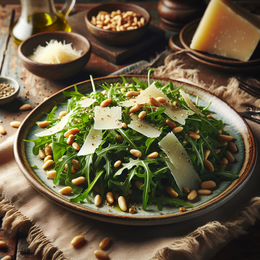 Image de Salade de roquette aux pignons de pin et au parmesan