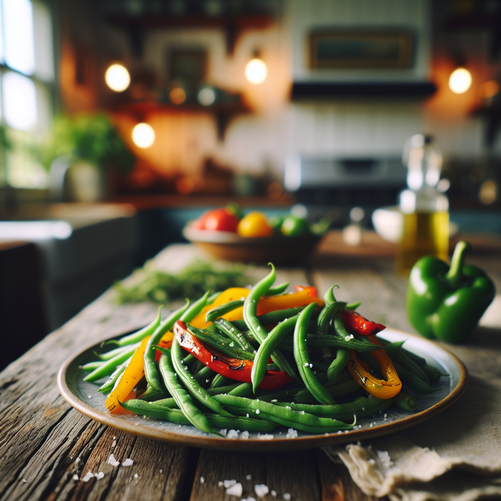 Image de Salade tiède de haricots verts aux poivrons grillés