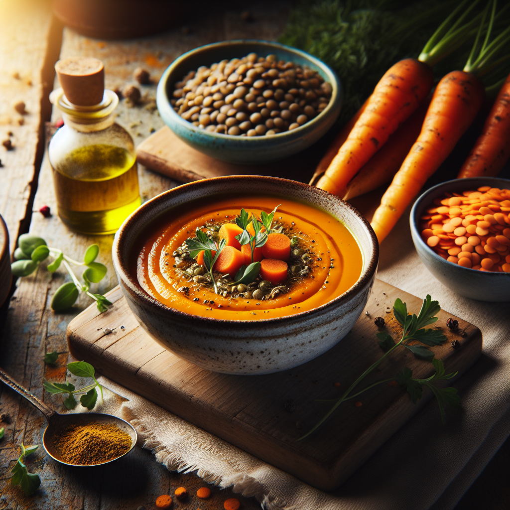 Image de Soupe de carottes râpées assaisonnées et lentilles