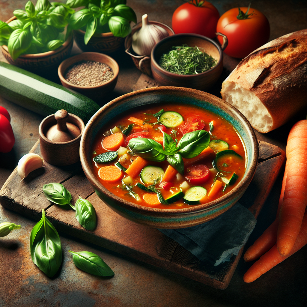 Image de Soupe de légumes à la chair de tomates au basilic