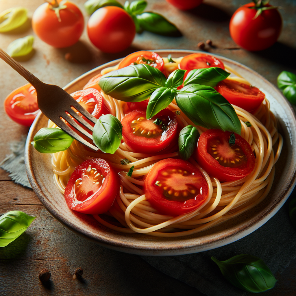 Image de Spaghetti aux tomates pelées et basilic