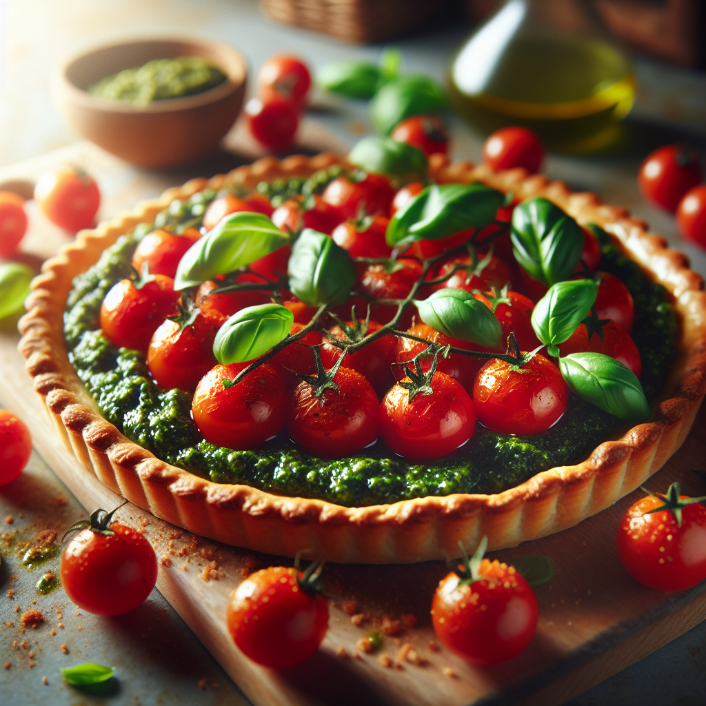 Image de Tarte aux tomates cerises et au pesto