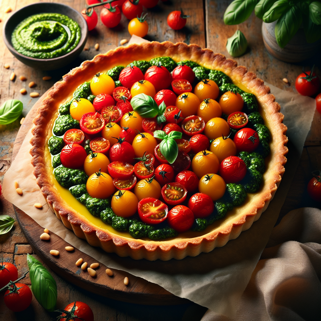 Image de Tarte fine aux tomates cerises et pesto