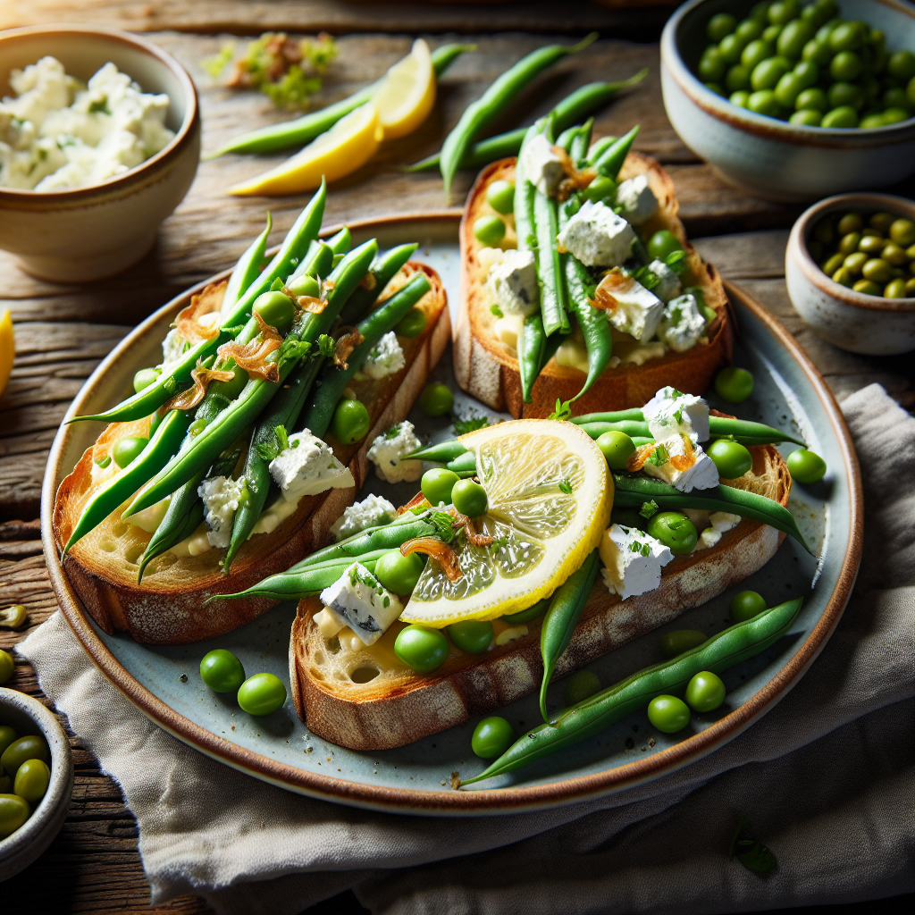 Image de Tartines de haricots verts, fromage frais et zeste de citron